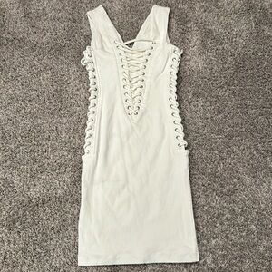 White lace up mini dress